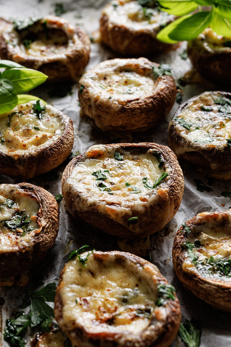 Portobello mushrooms stuffed with MouCo ColoRouge, spinach, and garlic—baked to golden, tangy, cheesy perfection.