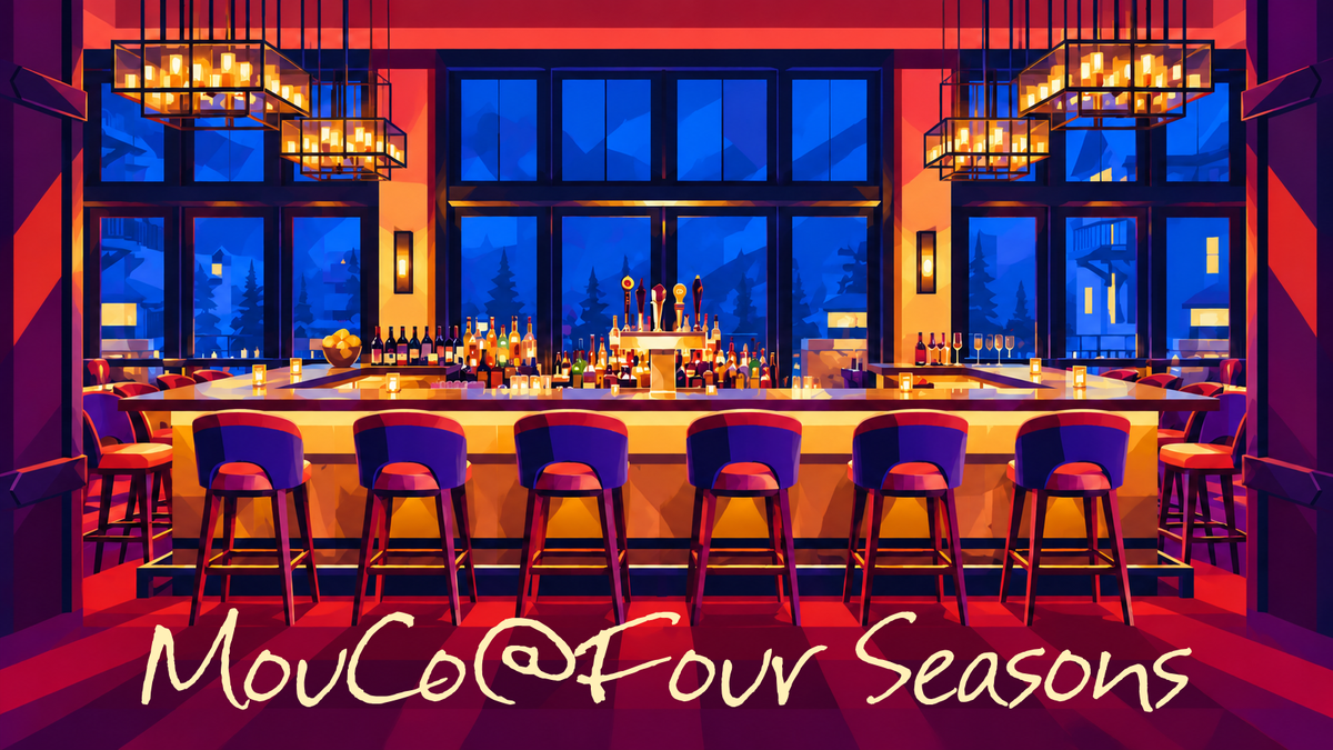 MouCo@Four Seasons typeset directly in MouCo’s Festus font over a geometric illustration of The Remedy bar at Four Seasons Vail.