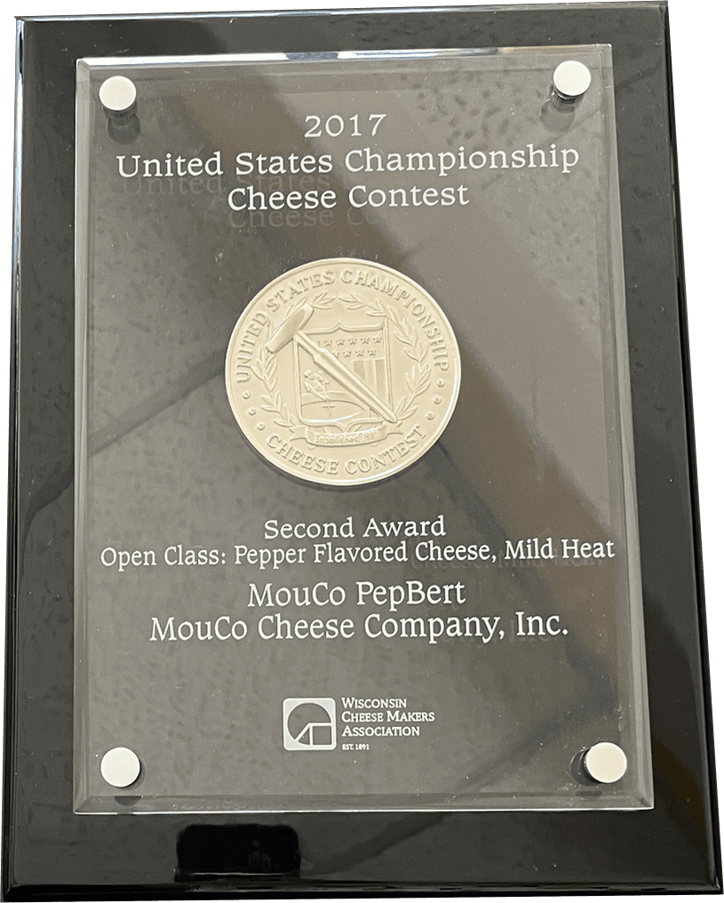 2017 United States Championship Cheese Contest second-place award for MouCo PepBert, presented in Green Bay, Wisconsin