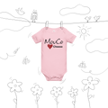 Pink baby onesie with the MouCo Cheese Love logo on the front and our whimsical cheese equation on the back—a bright, joyful outfit for future cheese fans.