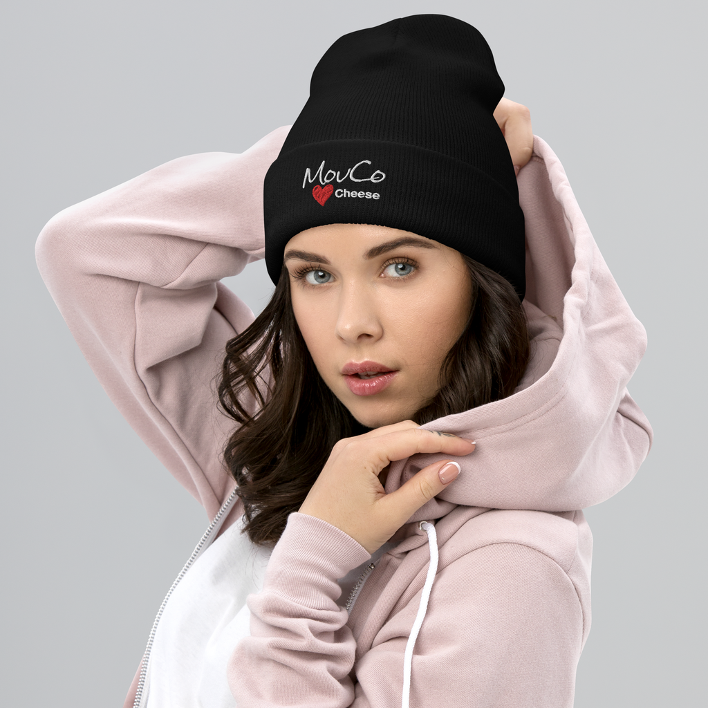 Black Beanie with Embroidered MouCo Cheese Love Logo