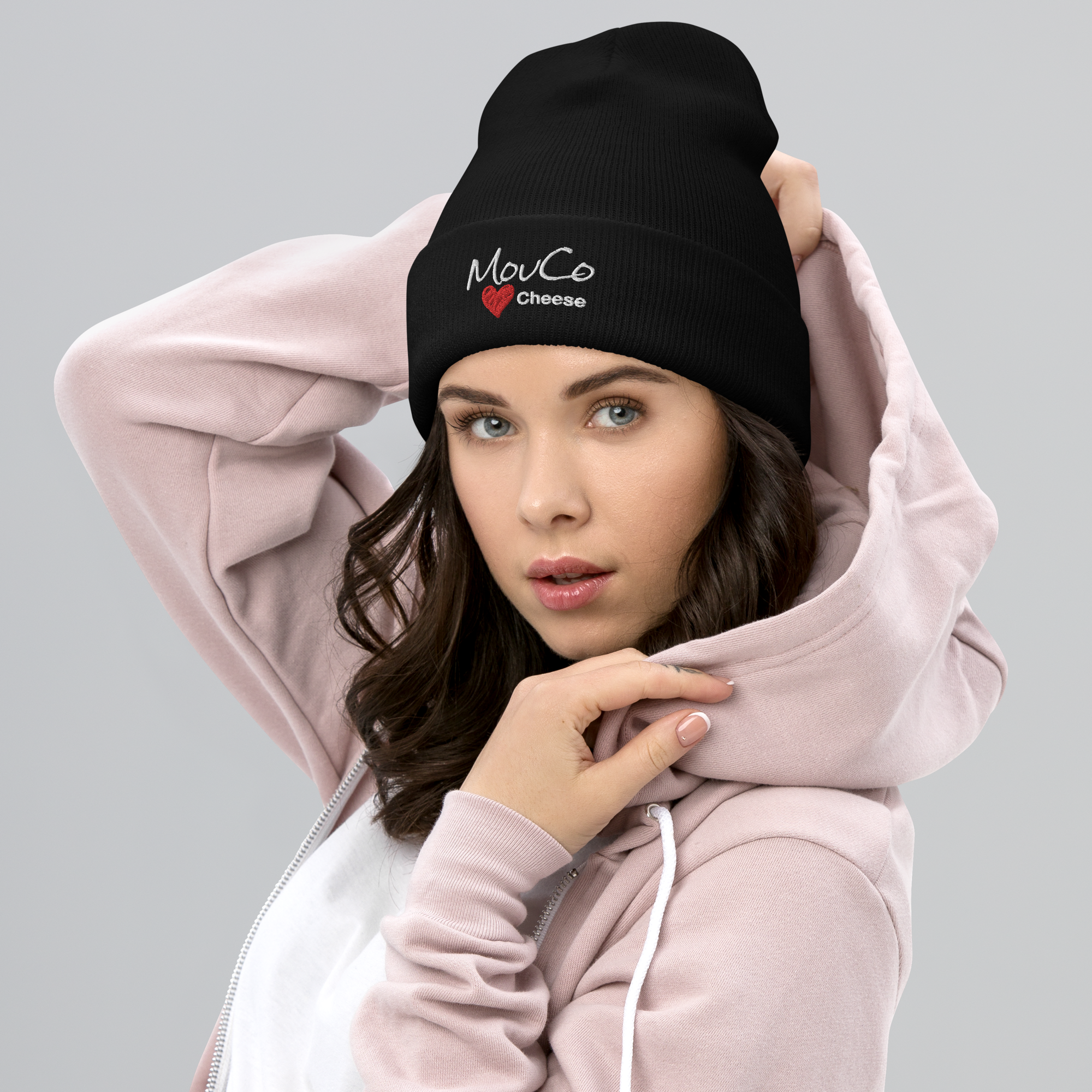 Black Beanie with Embroidered MouCo Cheese Love Logo
