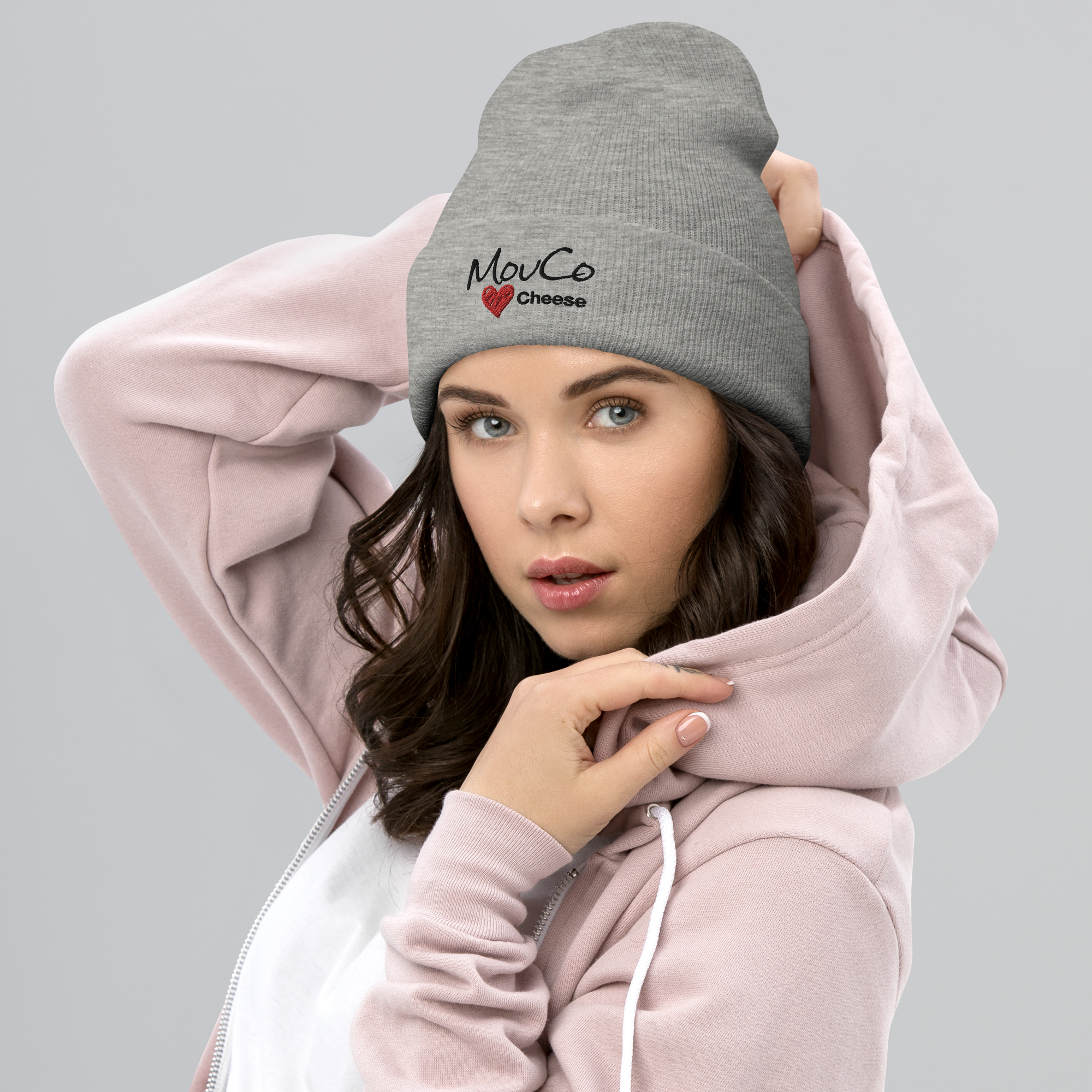 Heather Gray Beanie with Embroidered MouCo Cheese Love Logo
