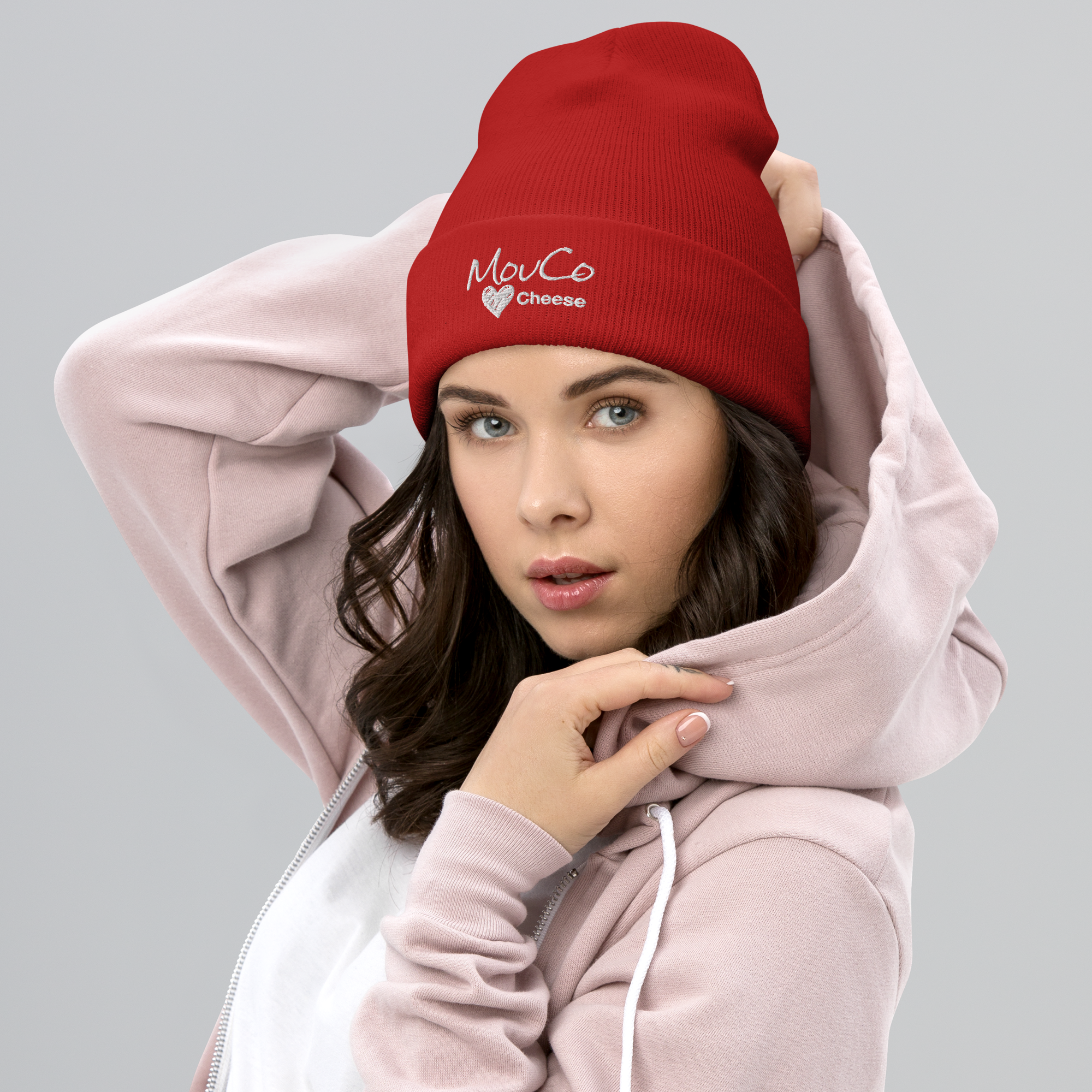 Red Beanie with Embroidered MouCo Cheese Love Logo