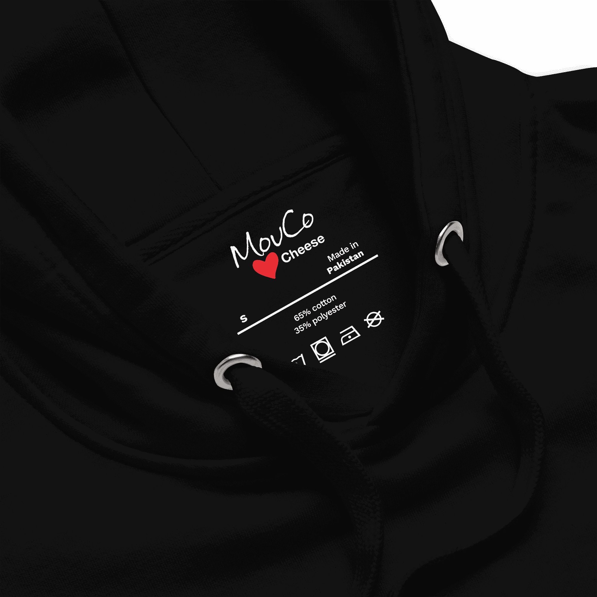 Inside Detail Label of MouCo Cheese Love Hoodie