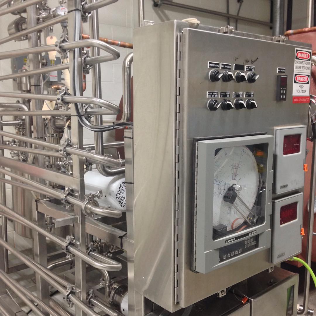 Close-up of the electronics cabinet on the milk pasteurization system.