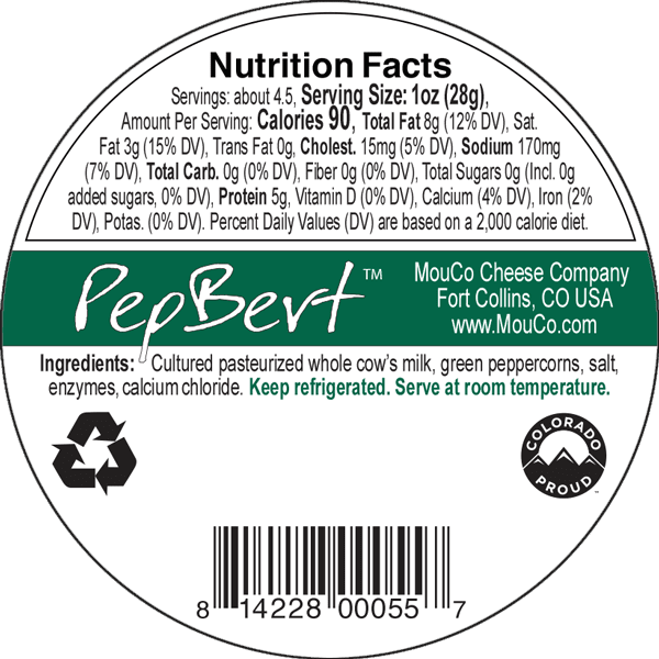 MouCo PepBert Cheese Nutritional UPC Label