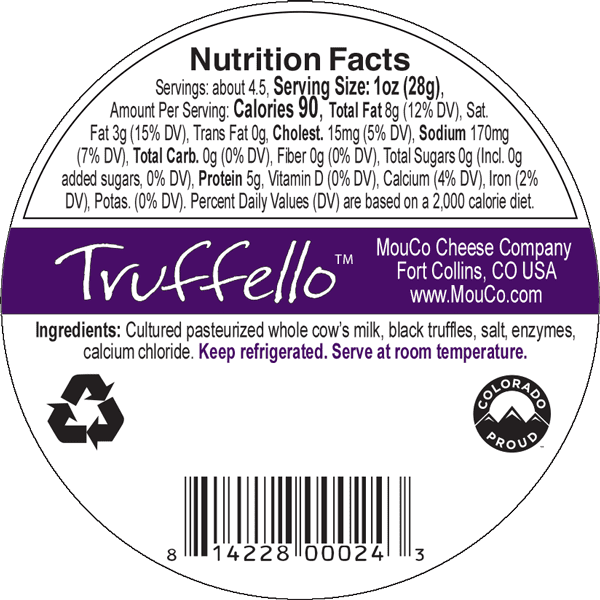 MouCo Truffello Cheese Nutritional UPC Label