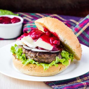 MouCo Camembert cheese on a hamburger.