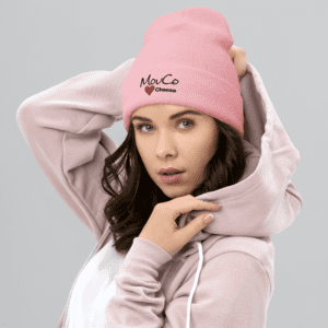 Baby Pink Beanie with Embroidered MouCo Cheese Love Logo